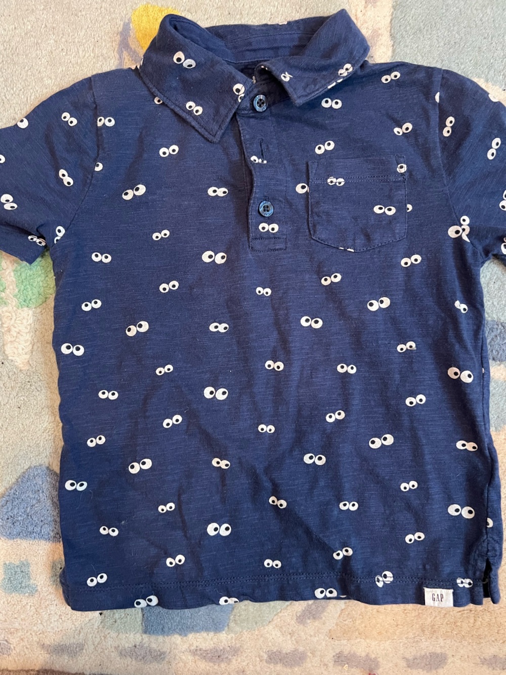 GAP Navy Short-Sleeve Polo with Googly Eye Print